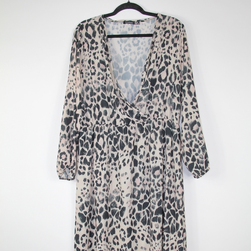 BOOHOO PLUS LEOPARD PRINT MIDI DRESS SZ 18